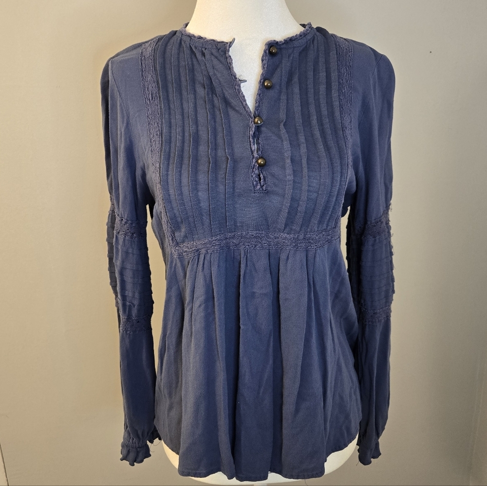 Bella Swan Inspo Blue Henley Babydoll Top Long Sleeve Small